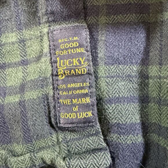 Lucky Brand & Co Blackwatch Plaid Long Sleeve Flannel Green Blue Men's M VTG - Picture 3 of 8